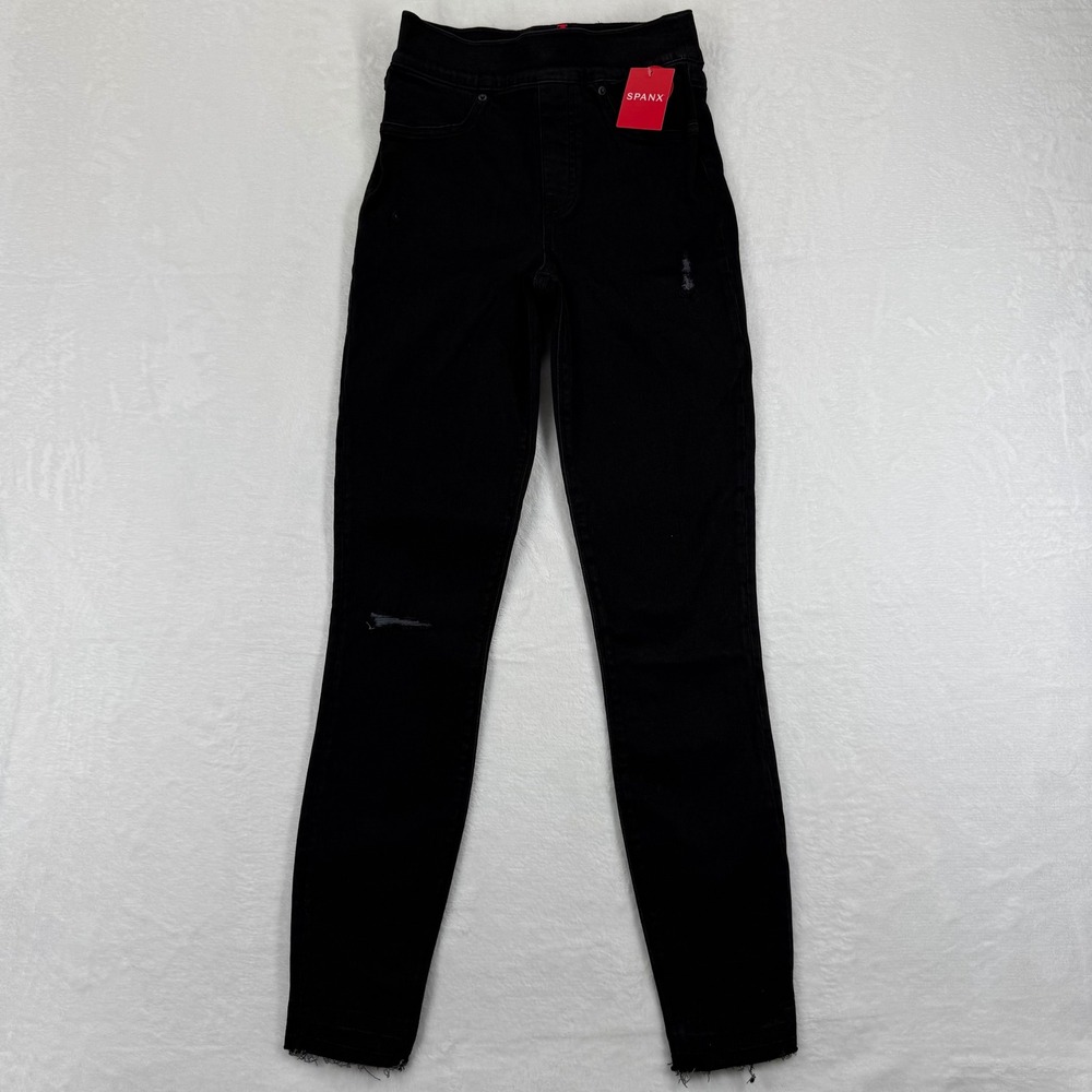 SPANX Distressed Skinny‎ Jeans Black Vintage Wash High Rise XS TP